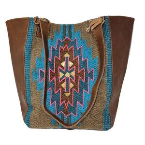 Catchfly Studios Serape Leather Tote Purse Shoulder Bag Southwestern Aztec NWT